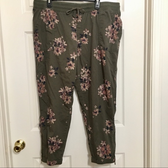 Sonoma Pants - Sonoma Olive Floral Pull-On Utility Joggers XXL